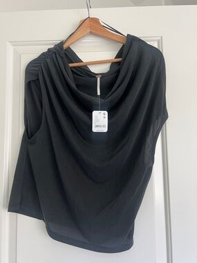 Free People Black Draped Cowl Neck Tank